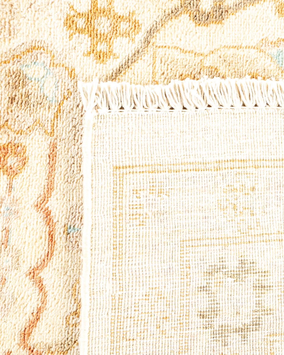 Hand-Knotted One-of-a-Kind Hand Made Contemporary Eclectic Ivory Area Rug For Sale