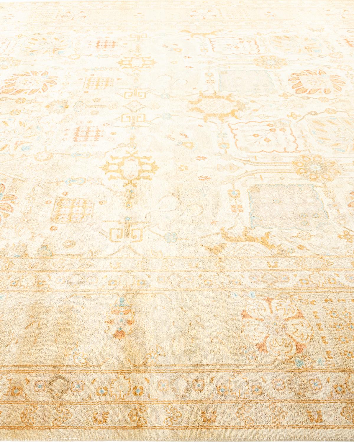 One-of-a-Kind Hand Made Contemporary Eclectic Ivory Area Rug In New Condition For Sale In Norwalk, CT