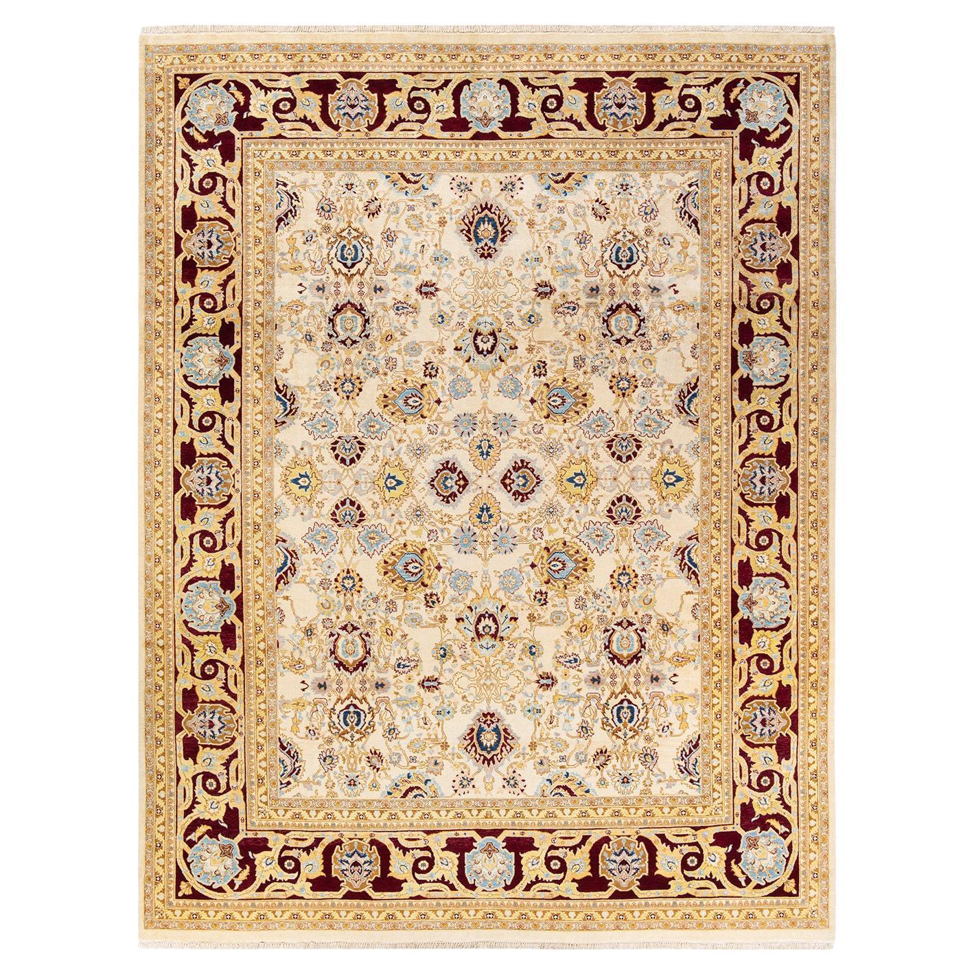 One-of-a-kind Hand Made Contemporary Eclectic Ivory Area Rug