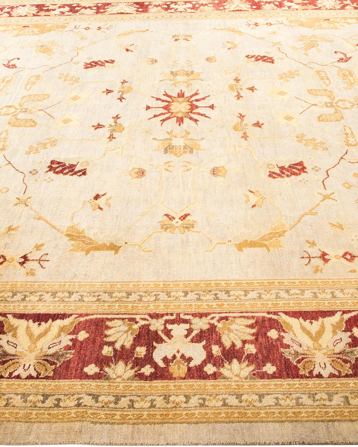 One-Of-A-Kind Hand Made Contemporary Eclectic Ivory Area Rug In Distressed Condition For Sale In Norwalk, CT