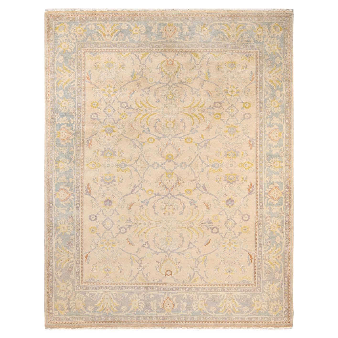 One-of-a-Kind Hand Made Contemporary Eclectic Ivory Area Rug For Sale