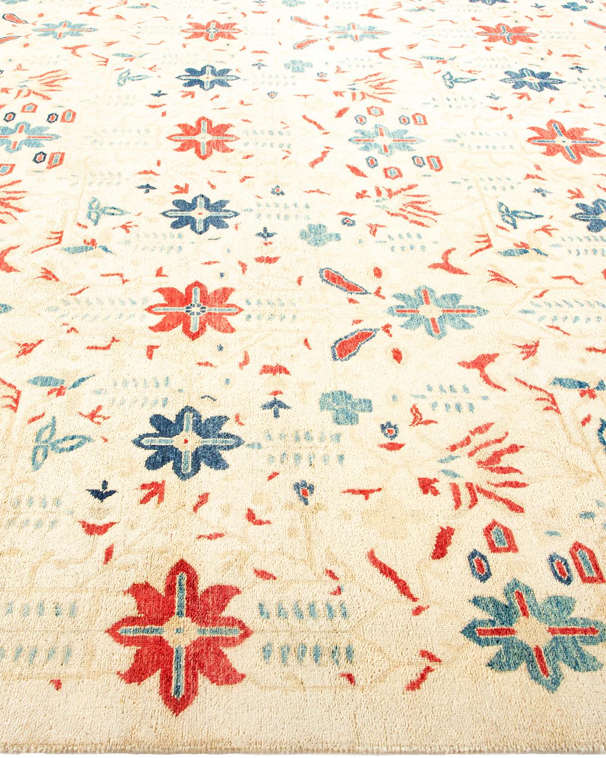 One-Of-A-Kind Hand Made Contemporary Eclectic Ivory Area Rug In New Condition In Norwalk, CT