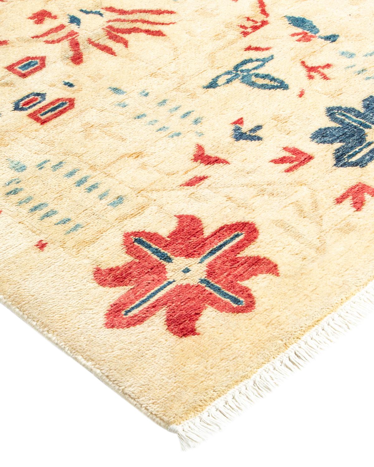 One-Of-A-Kind Hand Made Contemporary Eclectic Ivory Area Rug 1