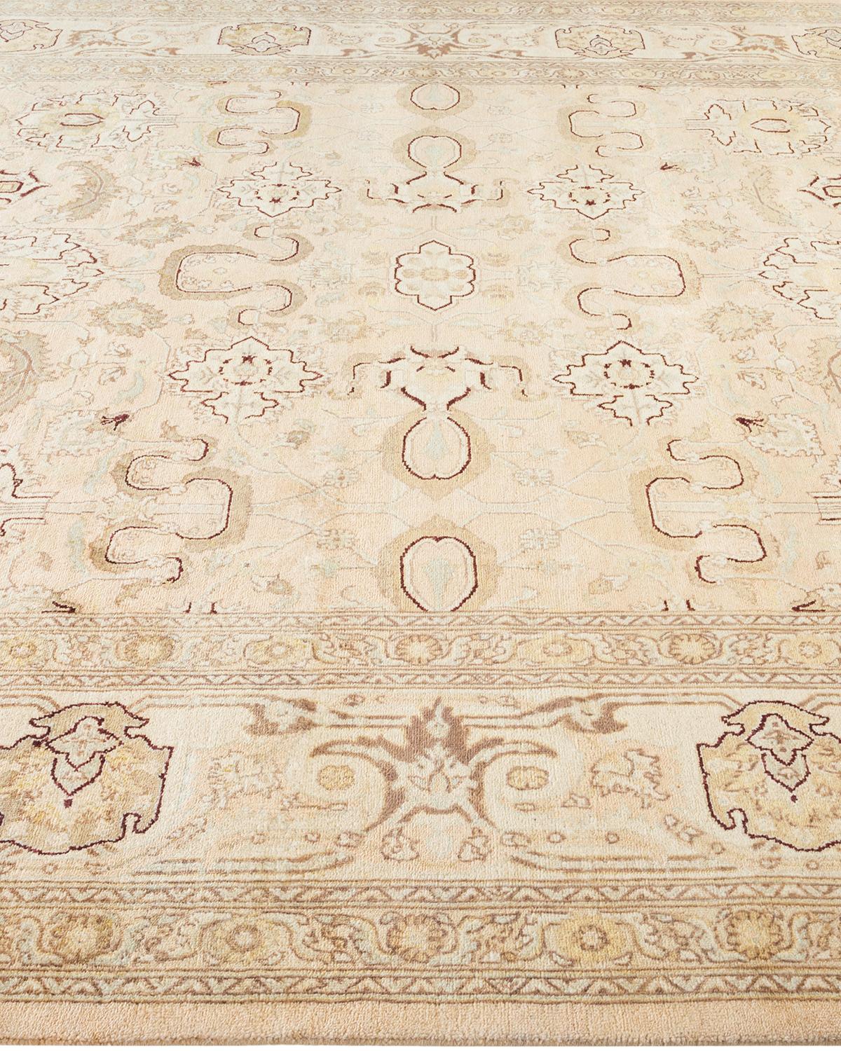 Hand-Knotted One-of-a-kind Hand Made Contemporary Eclectic Ivory Area Rug For Sale