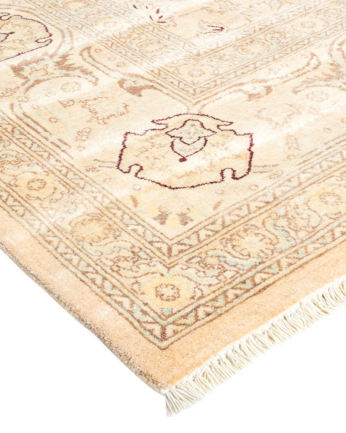 Wool One-of-a-kind Hand Made Contemporary Eclectic Ivory Area Rug For Sale