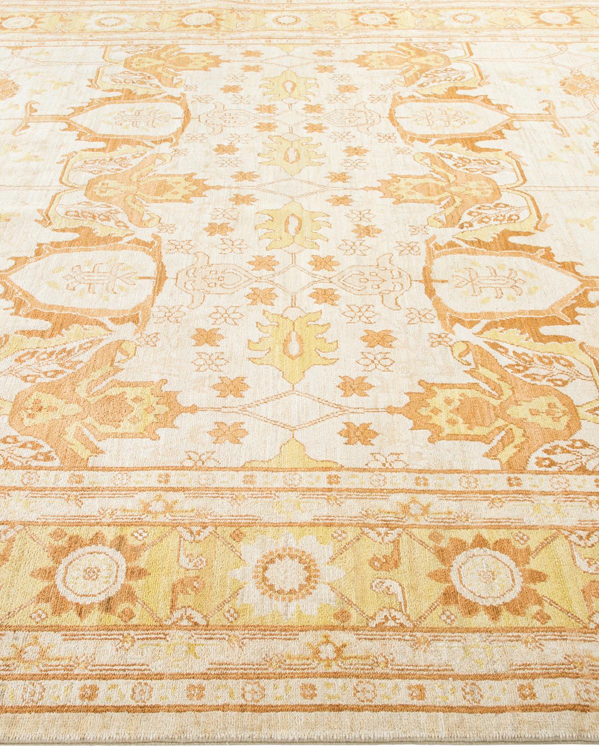 One-of-a-Kind Hand Made Contemporary Eclectic Ivory Area Rug In New Condition For Sale In Norwalk, CT