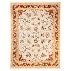 One-Of-A-Kind Hand Made Contemporary Eclectic Ivory Area Rug
