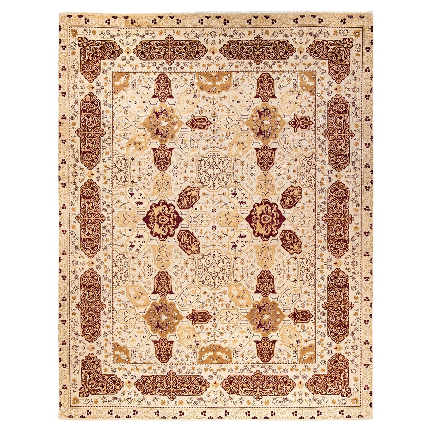 Tappeto contemporaneo eclettico avorio Hand Made unico nel suo genere in vendita