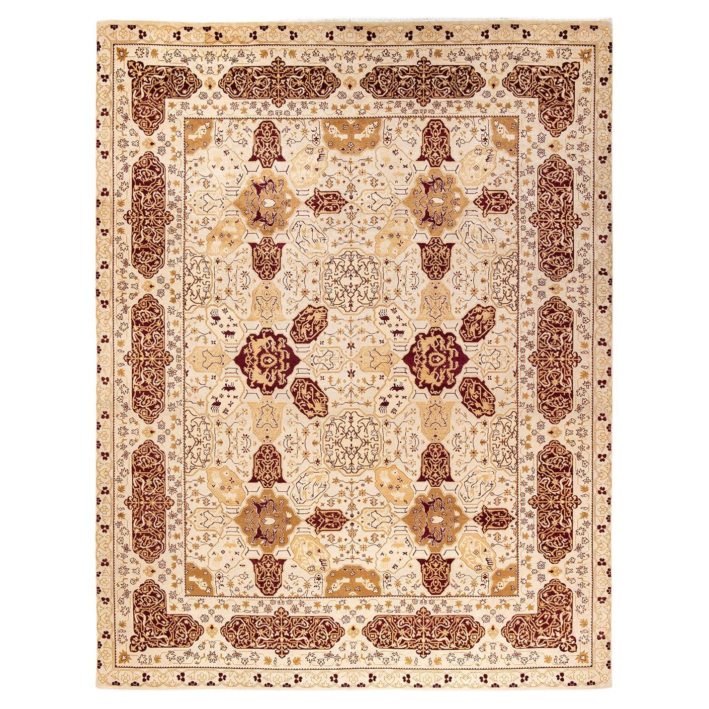 One-Of-A-Kind Hand Made Contemporary Eclectic Ivory Area Rug