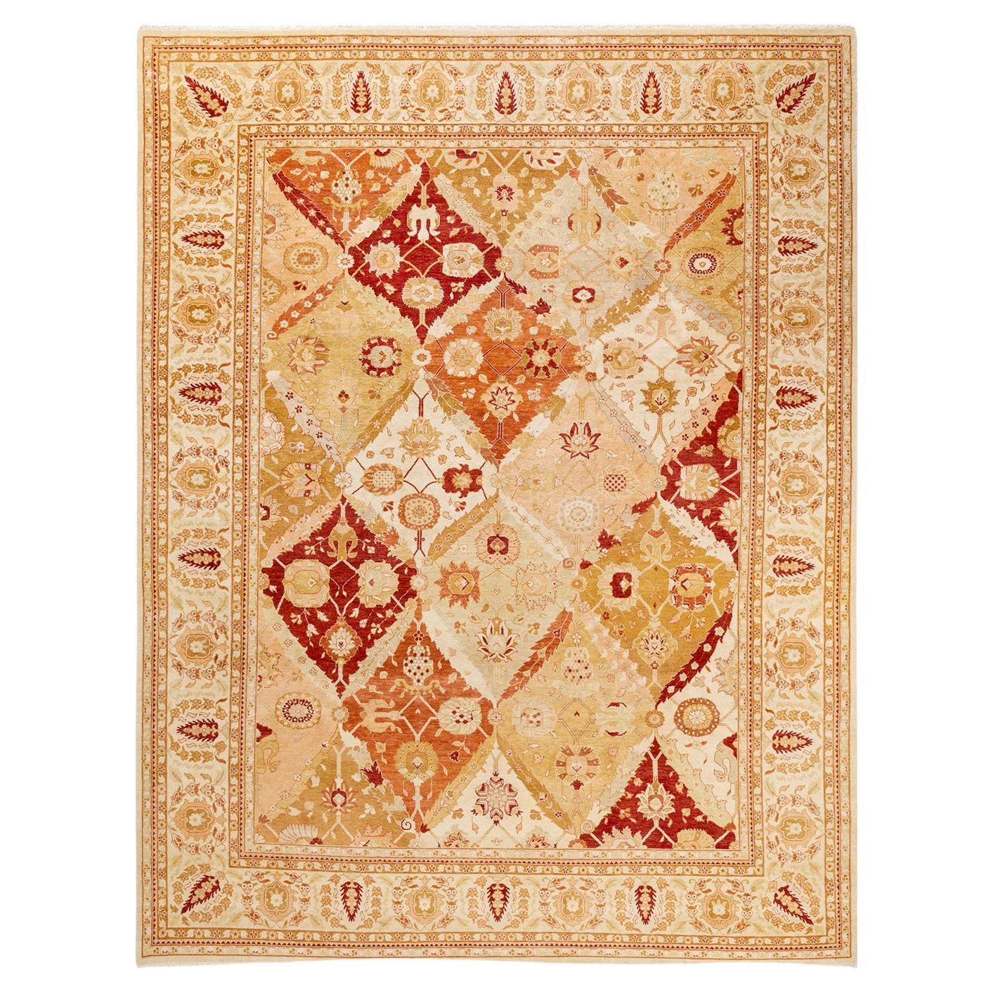 One-of-a-kind Hand Made Contemporary Eclectic Ivory Area Rug For Sale