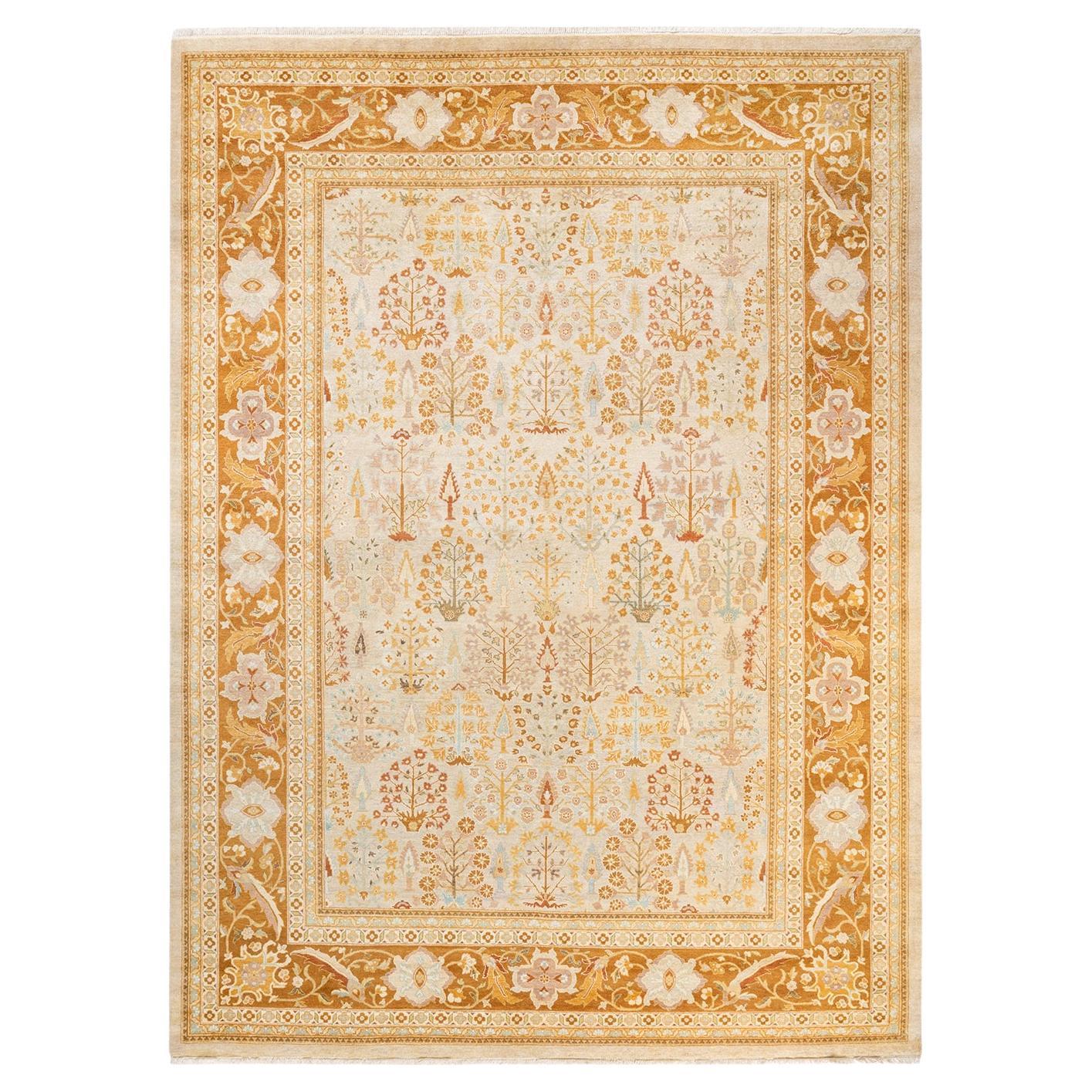 One-Of-A-Kind Hand Made Contemporary Eclectic Ivory Area Rug