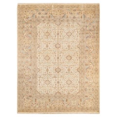 One-Of-A-Kind Hand Made Contemporary Eclectic Ivory Area Rug