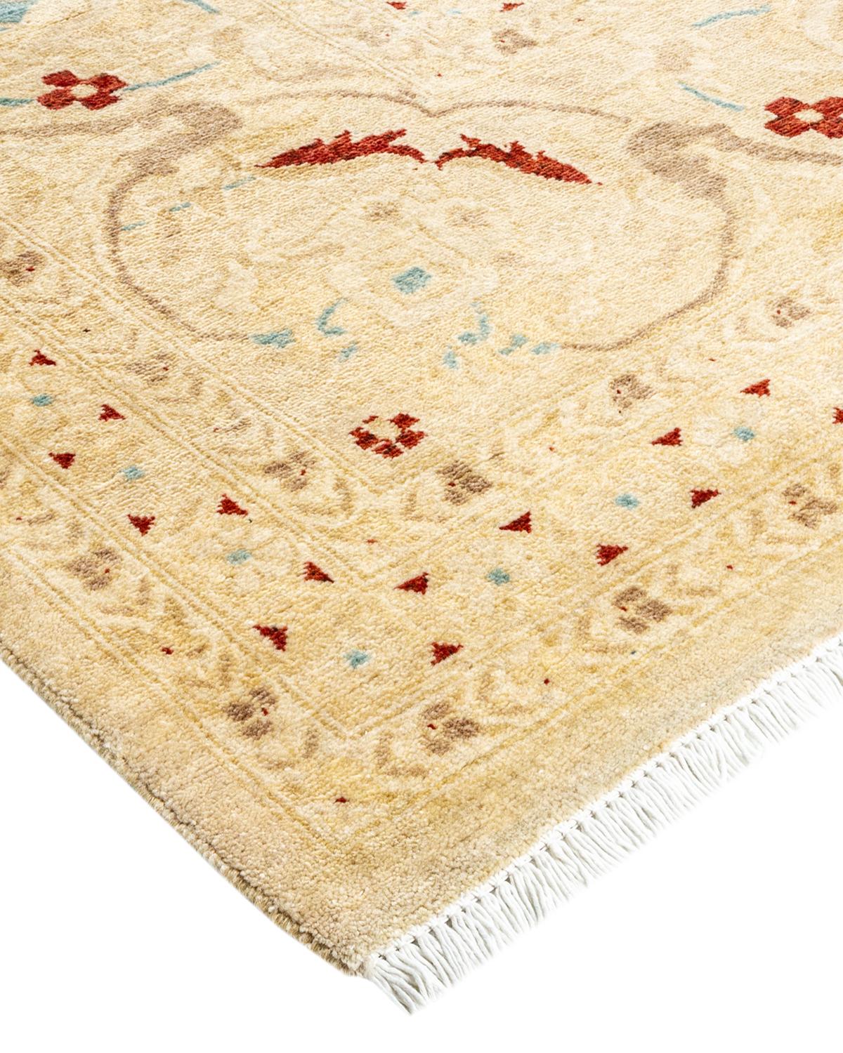 One-Of-A-Kind Hand Made Contemporary Eclectic Ivory Area Rug For Sale 1