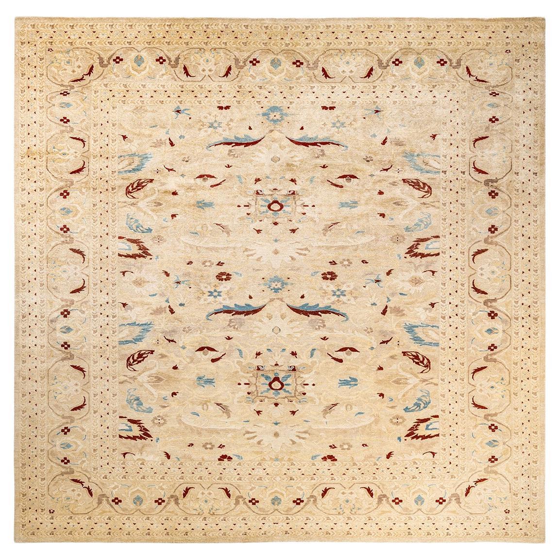 One-Of-A-Kind Hand Made Contemporary Eclectic Ivory Area Rug For Sale