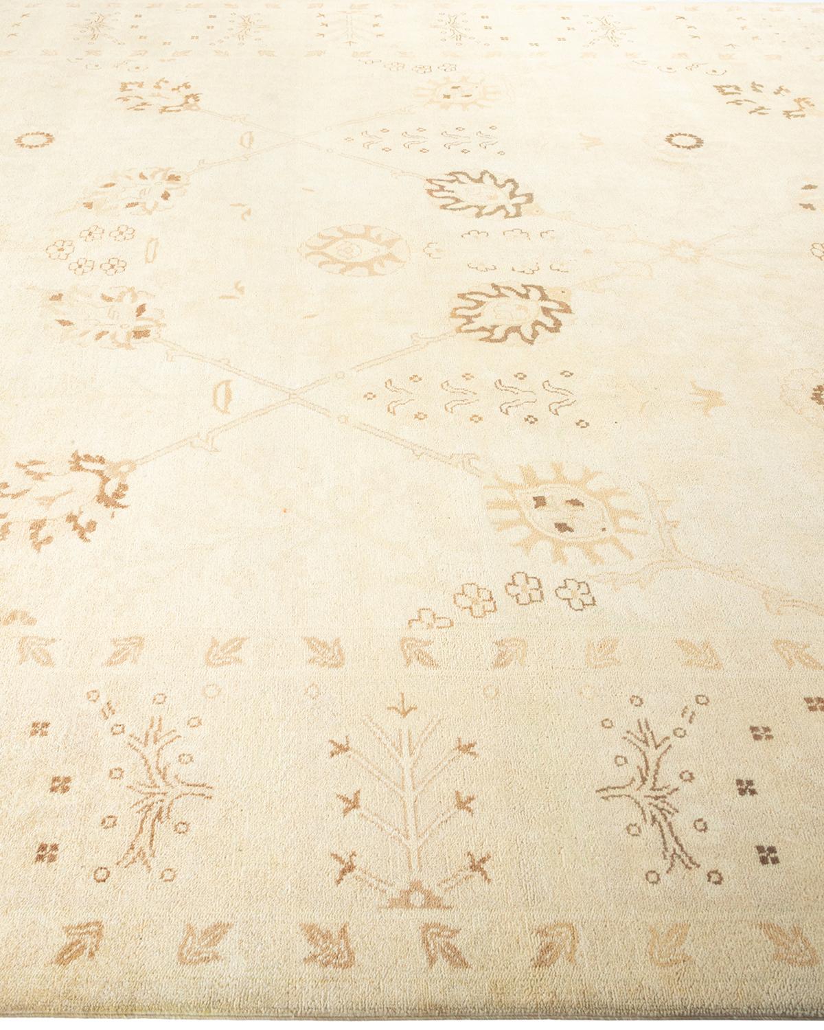 One-Of-A-Kind Hand Made Contemporary Eclectic Ivory Area Rug In New Condition For Sale In Norwalk, CT