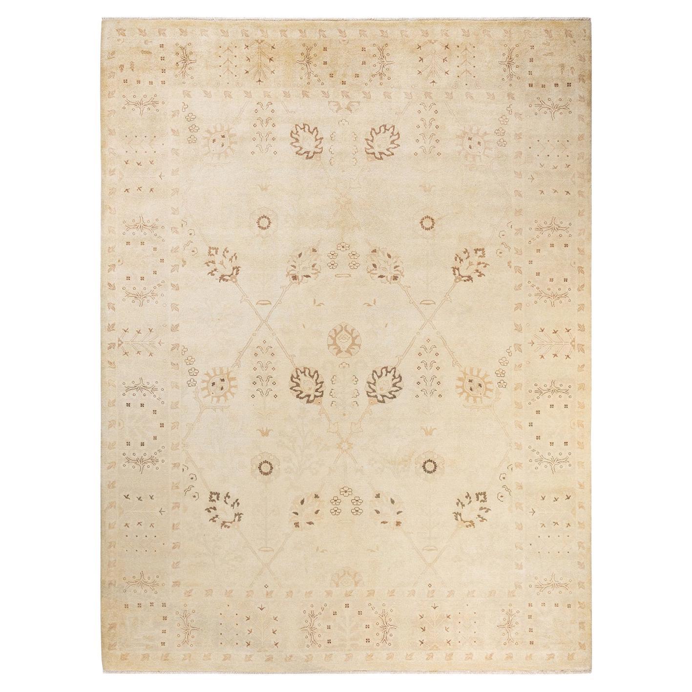 One-Of-A-Kind Hand Made Contemporary Eclectic Ivory Area Rug For Sale