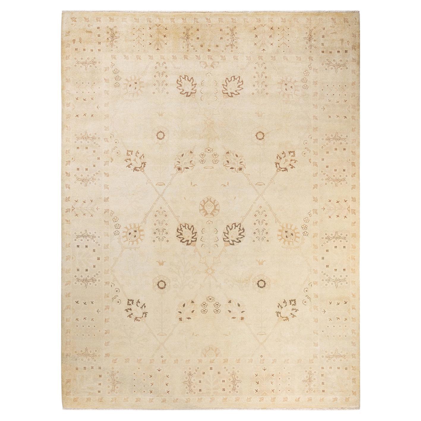 One-Of-A-Kind Hand Made Contemporary Eclectic Ivory Area Rug