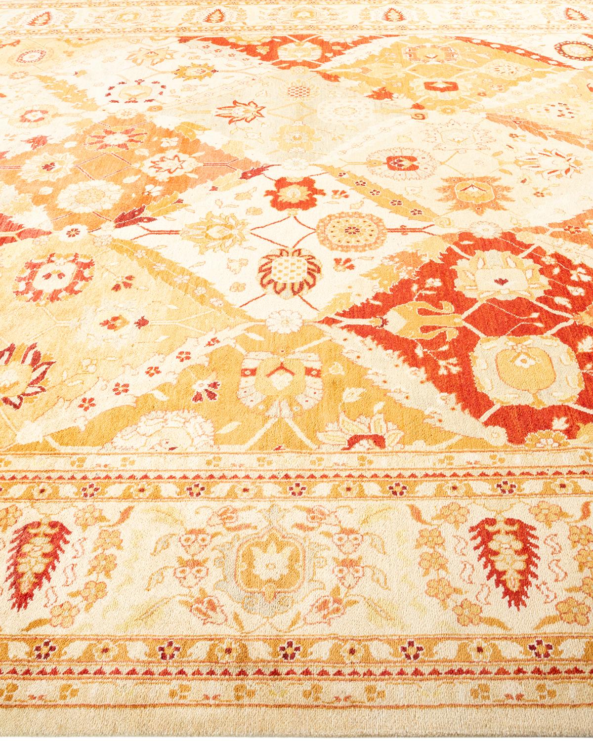 Pakistani One-of-a-Kind Hand Made Contemporary Eclectic Ivory Area Rug For Sale