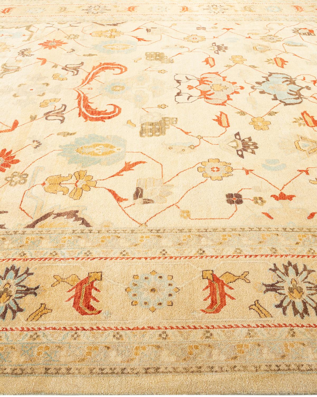 One-Of-A-Kind Hand Made Contemporary Eclectic Ivory Area Rug In New Condition For Sale In Norwalk, CT
