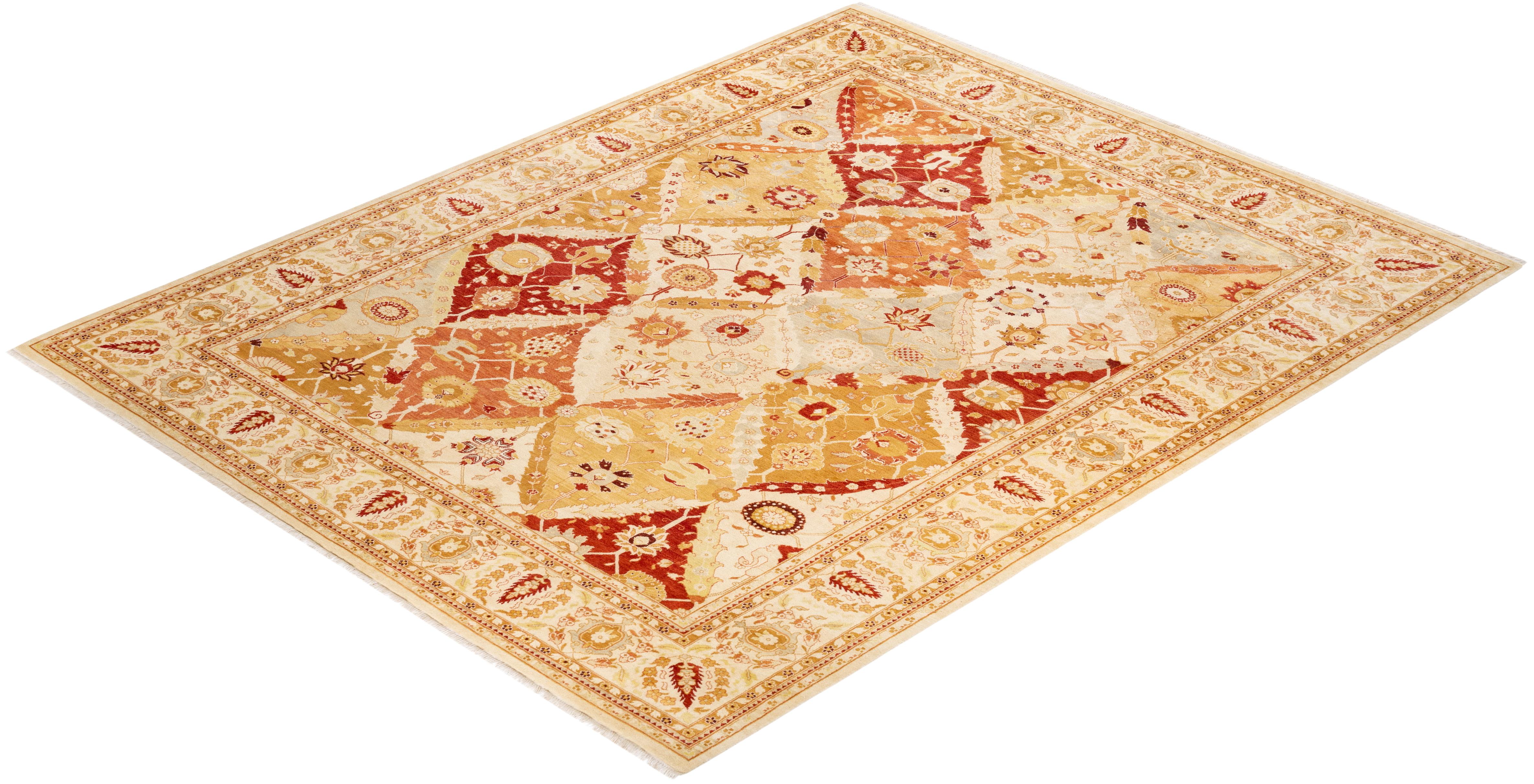 Wool One-of-a-Kind Hand Made Contemporary Eclectic Ivory Area Rug For Sale