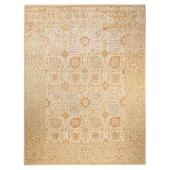 One-Of-A-Kind Hand Made Contemporary Eclectic Ivory Area Rug