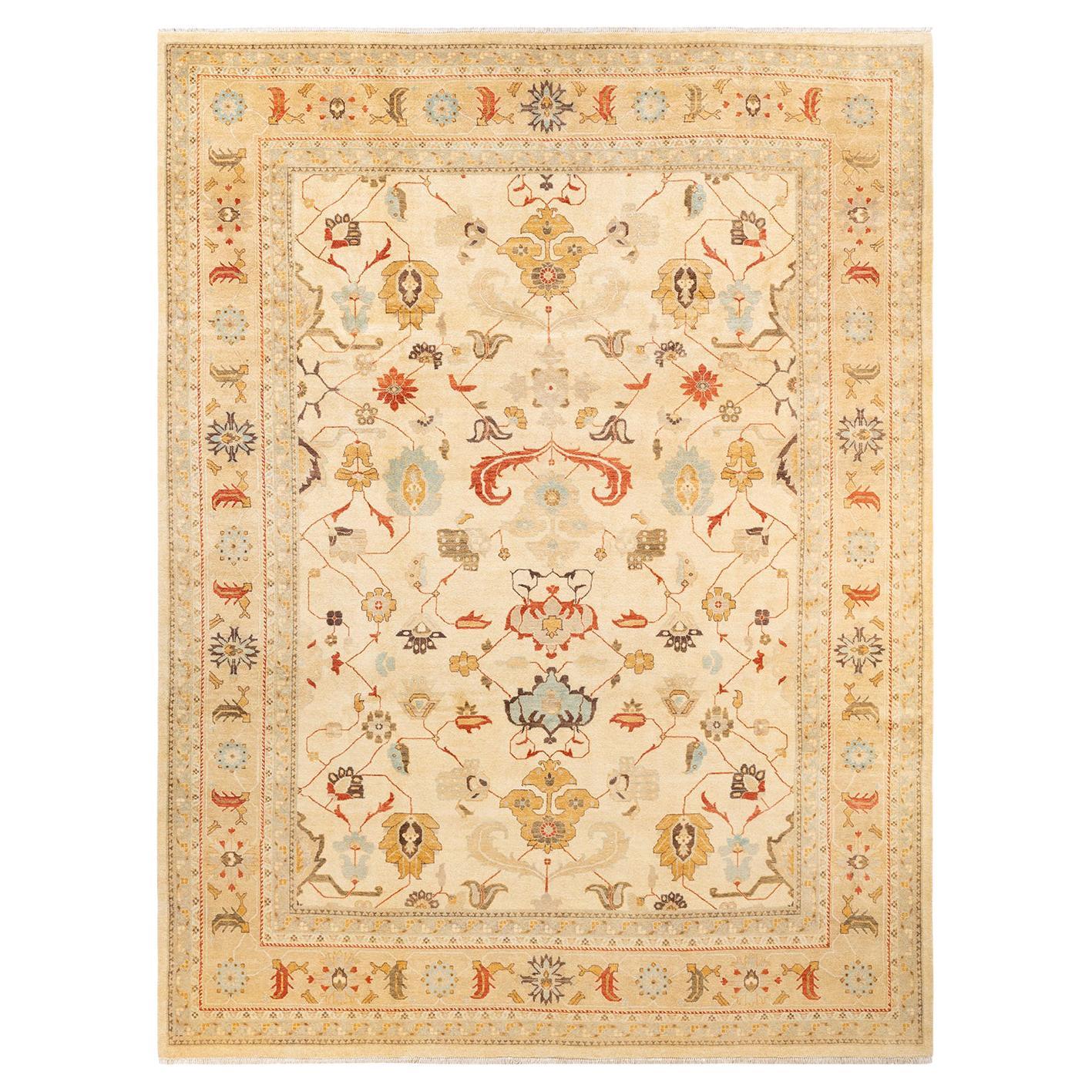 One-of-a-kind Hand Made Contemporary Eclectic Ivory Area Rug