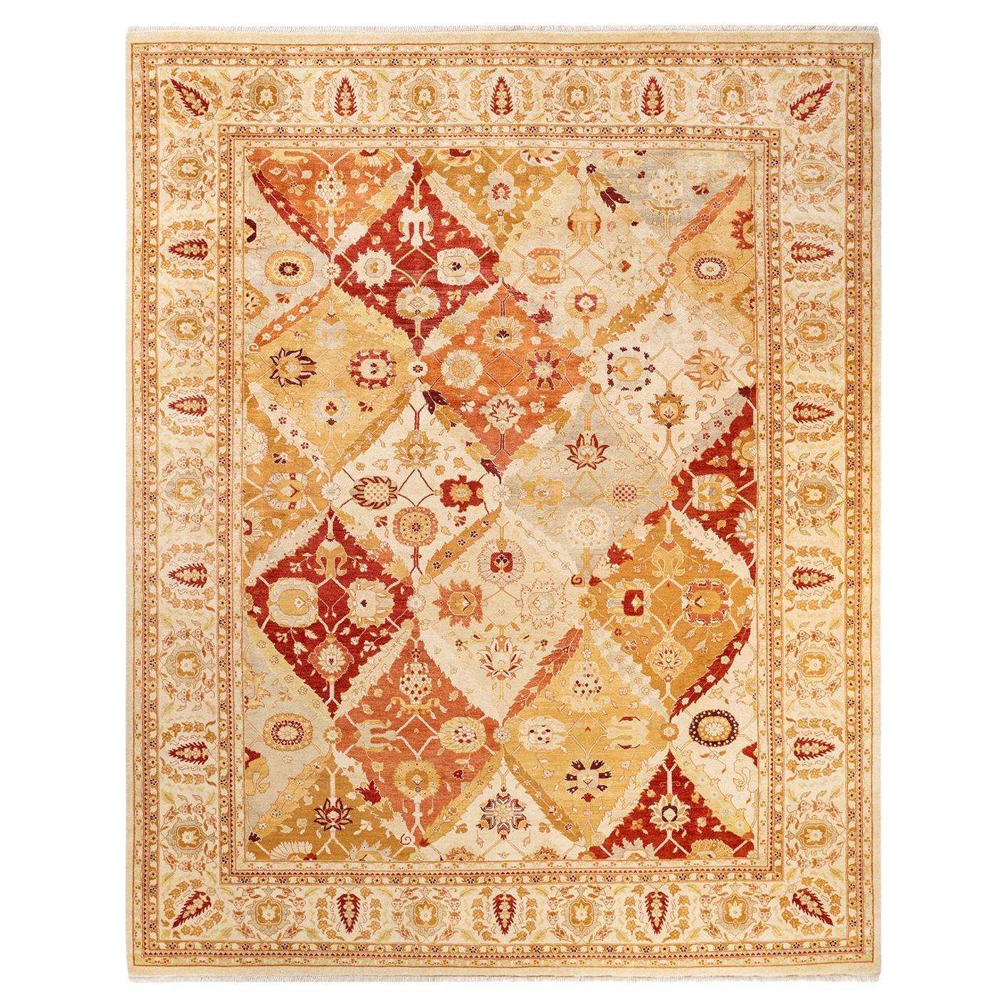 One-of-a-Kind Hand Made Contemporary Eclectic Ivory Area Rug