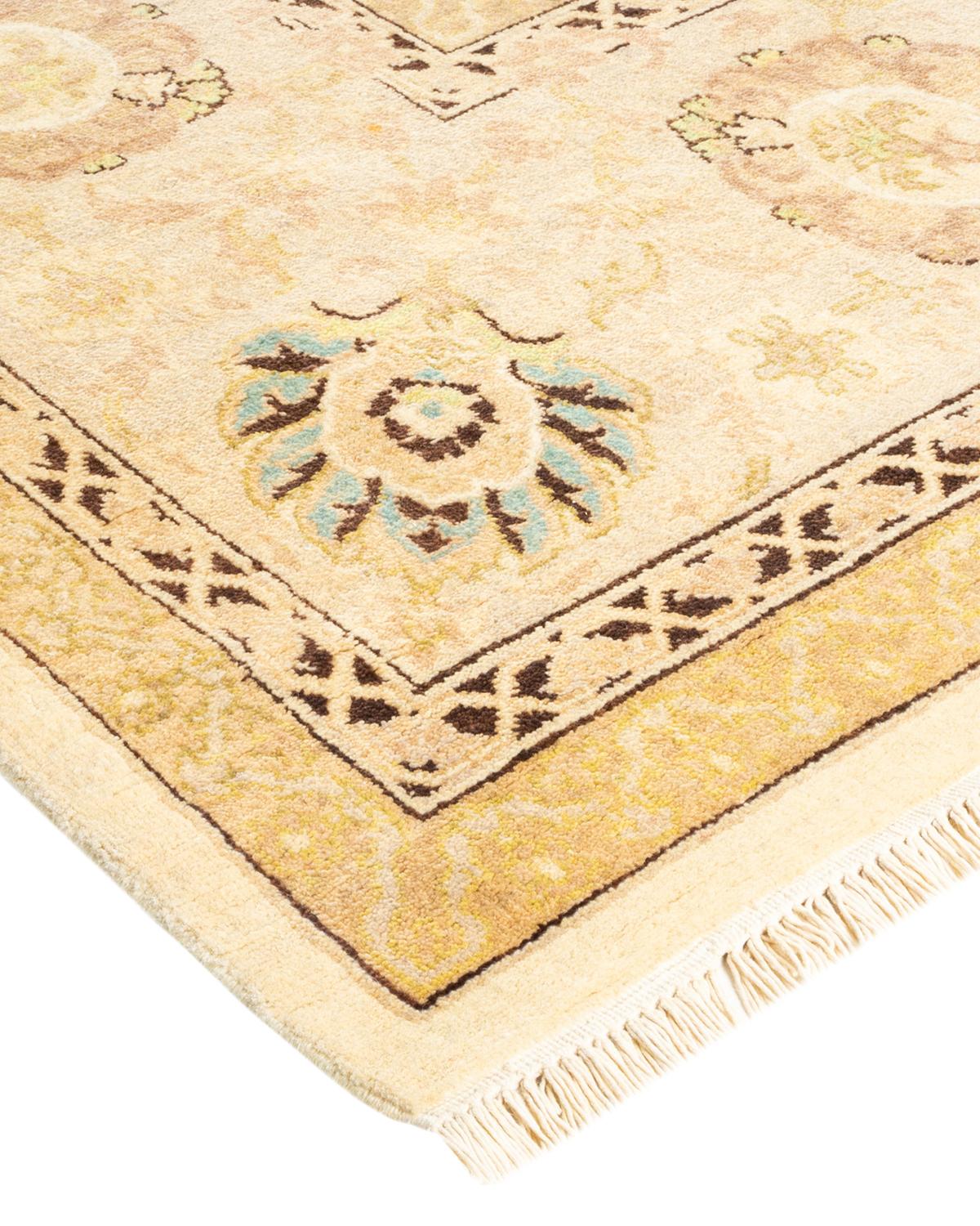 One-of-a-Kind Hand Made Contemporary Eclectic Ivory Area Rug For Sale 1
