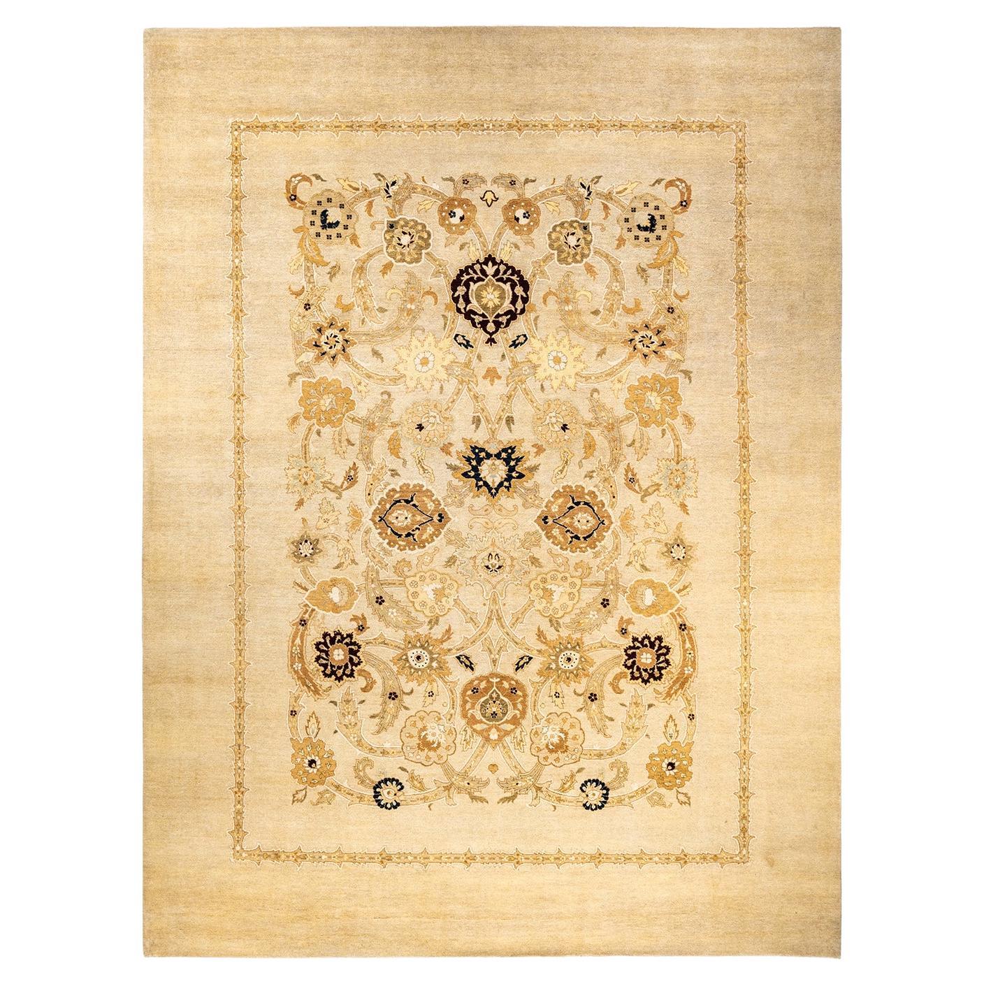 One-of-a-Kind Hand Made Contemporary Eclectic Ivory Area Rug For Sale