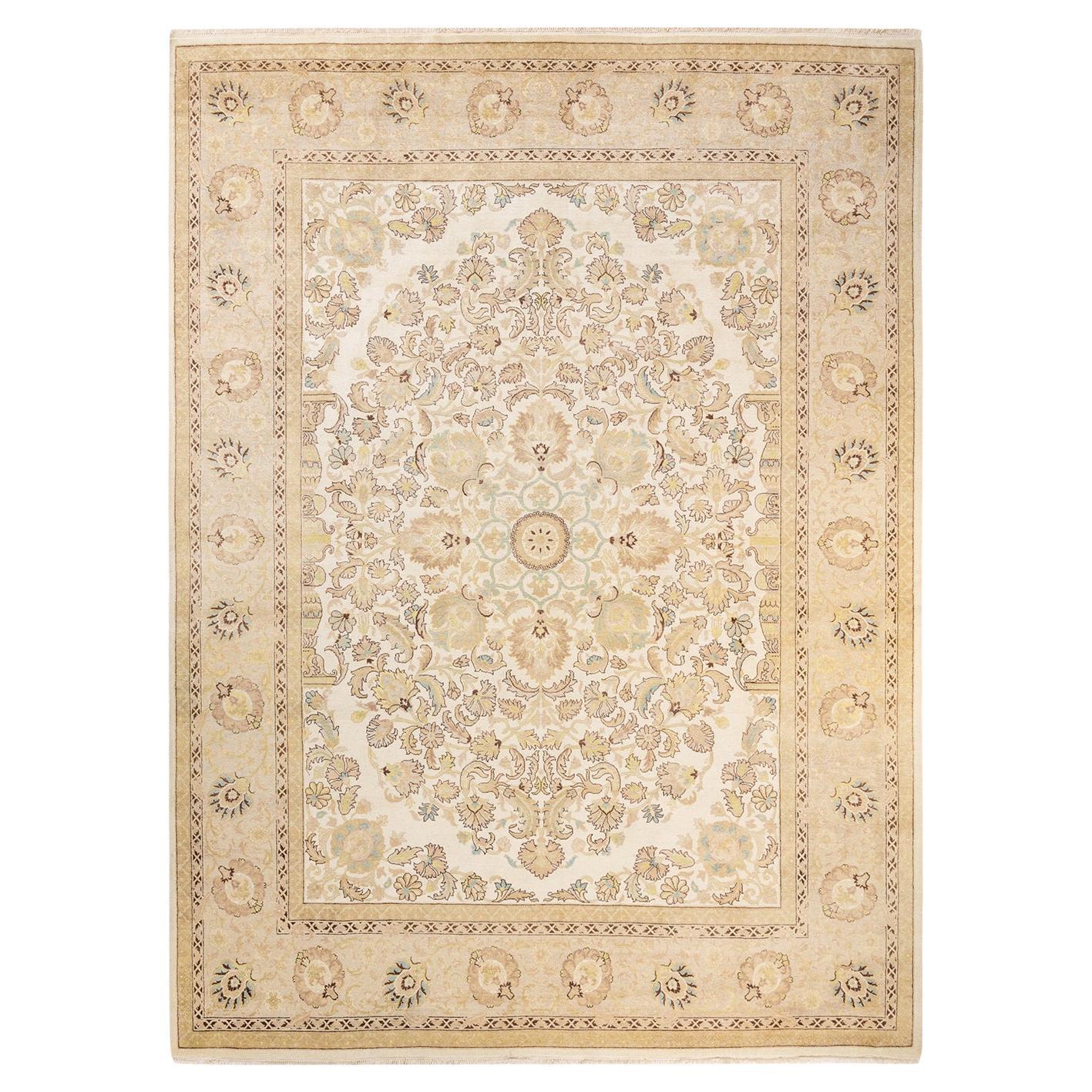 One-of-a-Kind Hand Made Contemporary Eclectic Ivory Area Rug For Sale