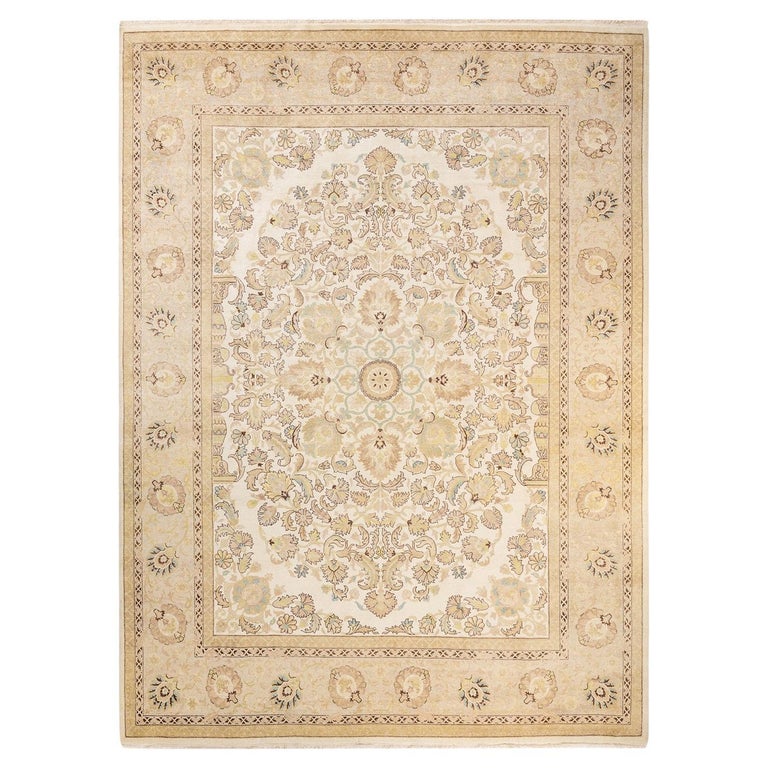 Ivory Rug Handmade One-of-a-Kind Hand Made Contemporary Eclectic Ivory Area Rug For Sale ...