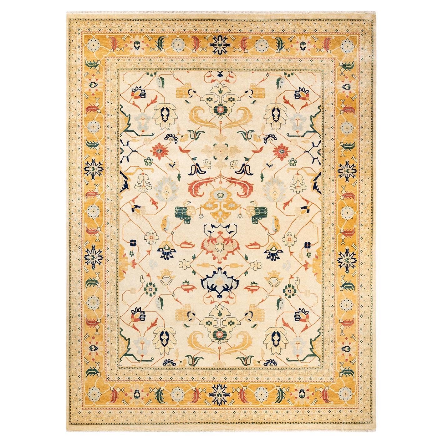 One-of-a-Kind Hand Made Contemporary Eclectic Ivory Area Rug For Sale