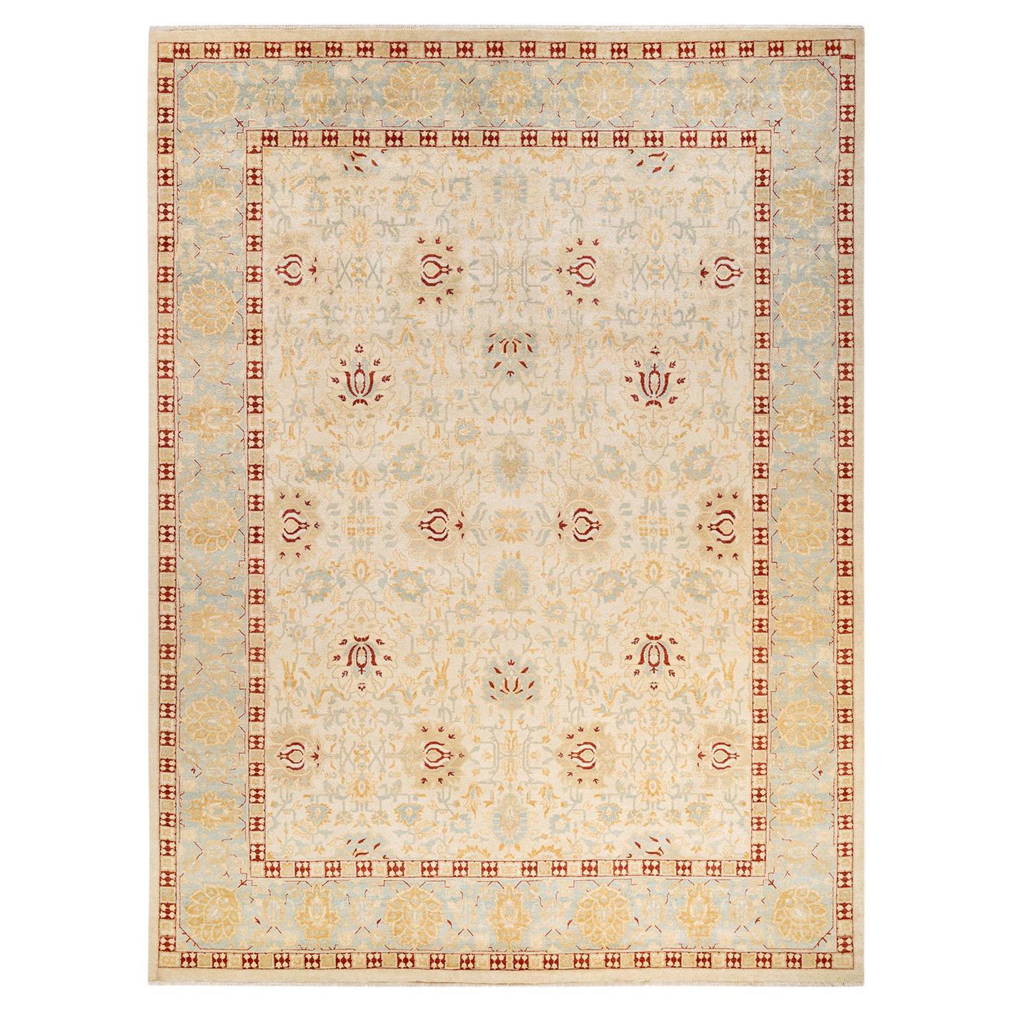 One-Of-A-Kind Hand Made Contemporary Eclectic Ivory Area Rug