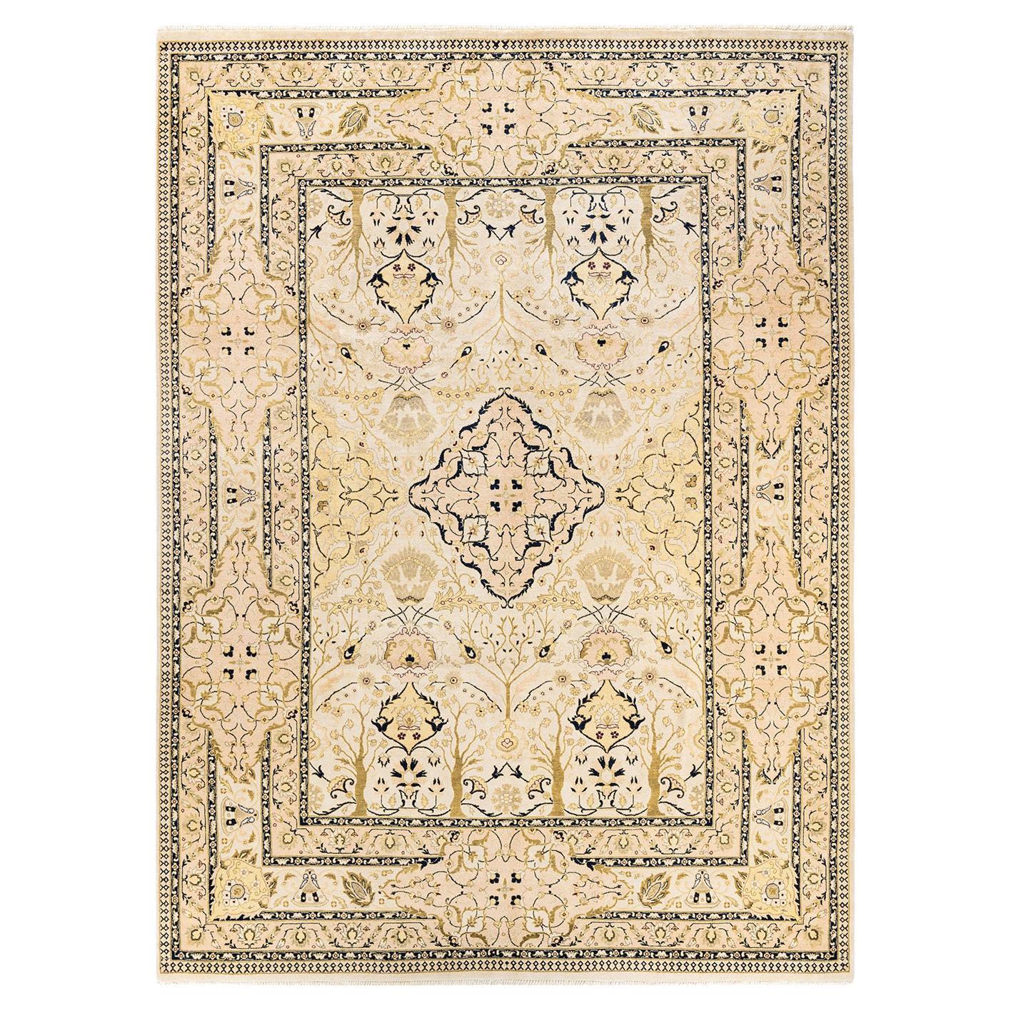 One-of-a-Kind Hand Made Contemporary Eclectic Ivory Area Rug For Sale