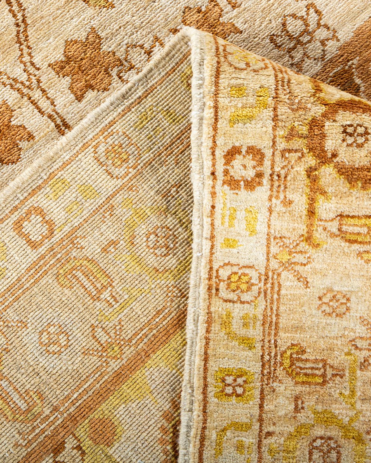 Pakistani One-of-a-Kind Hand Made Contemporary Eclectic Ivory Area Rug For Sale
