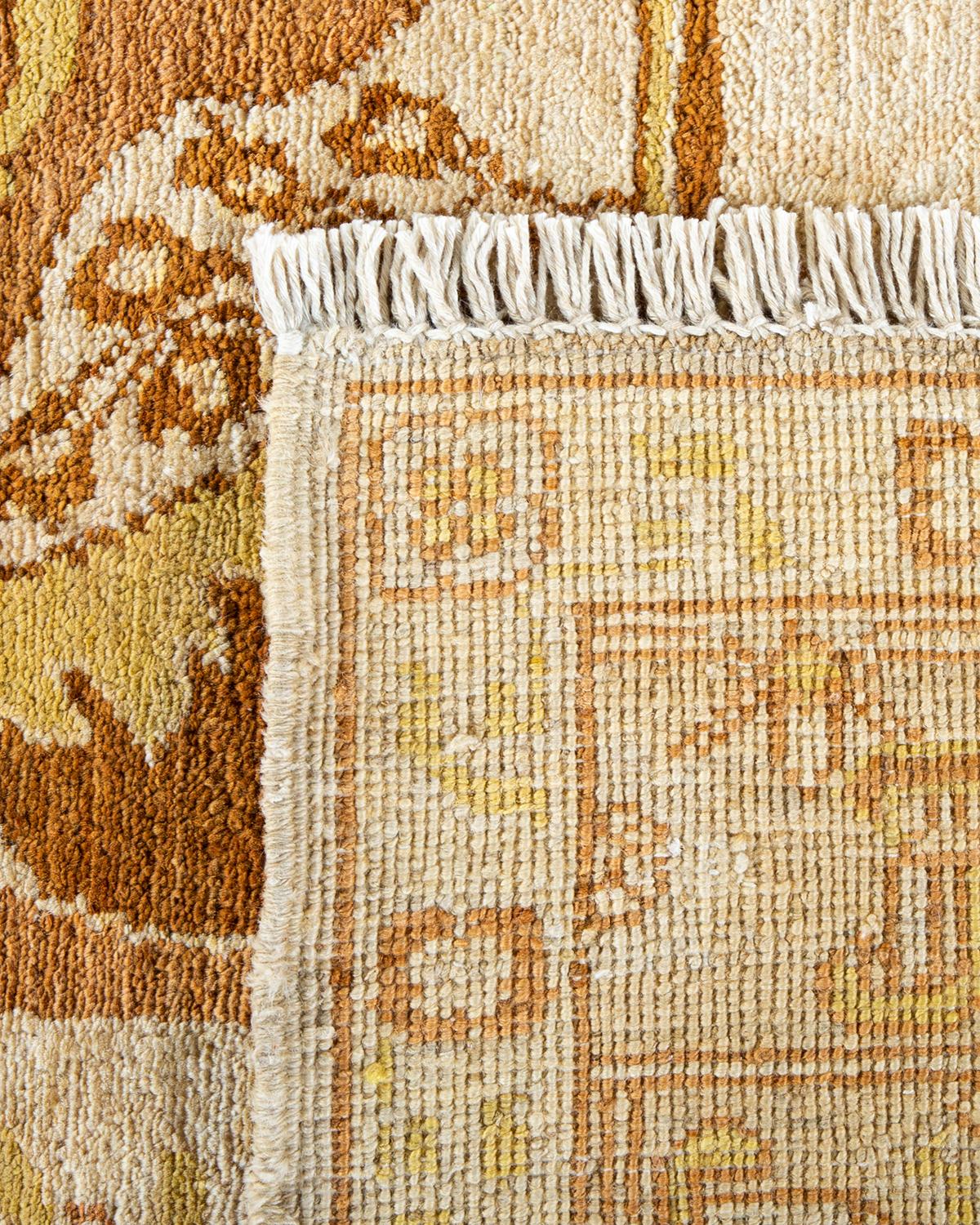 Hand-Knotted One-of-a-Kind Hand Made Contemporary Eclectic Ivory Area Rug For Sale