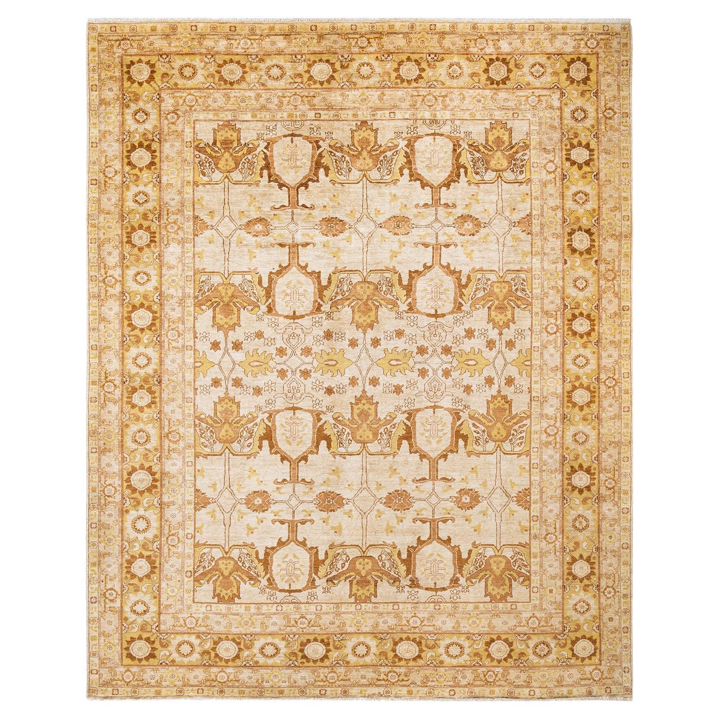One-of-a-Kind Hand Made Contemporary Eclectic Ivory Area Rug For Sale