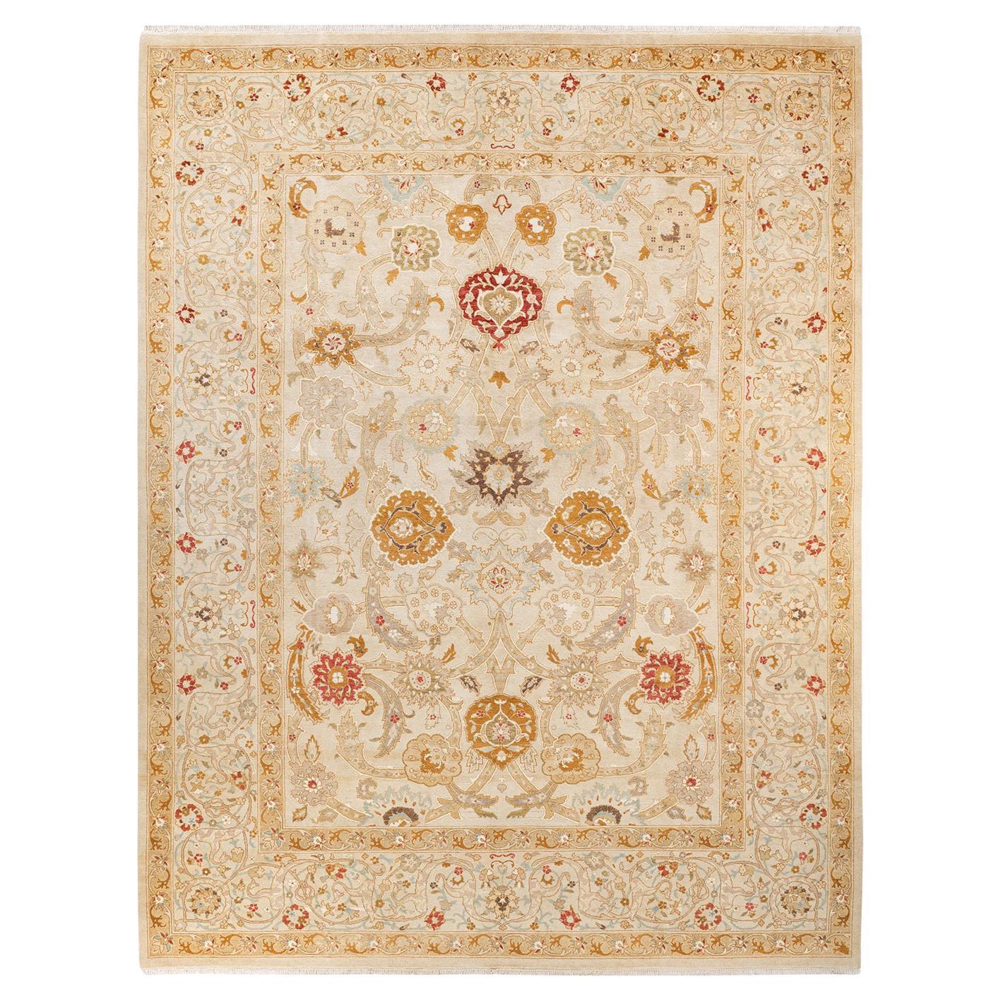 One-of-a-kind Hand Made Contemporary Eclectic Ivory Area Rug For Sale