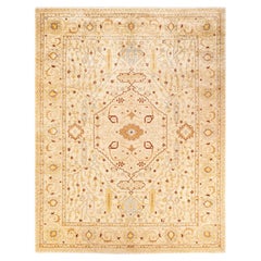 Tapis contemporain éclectique en ivoire fait à la main unique en son genre