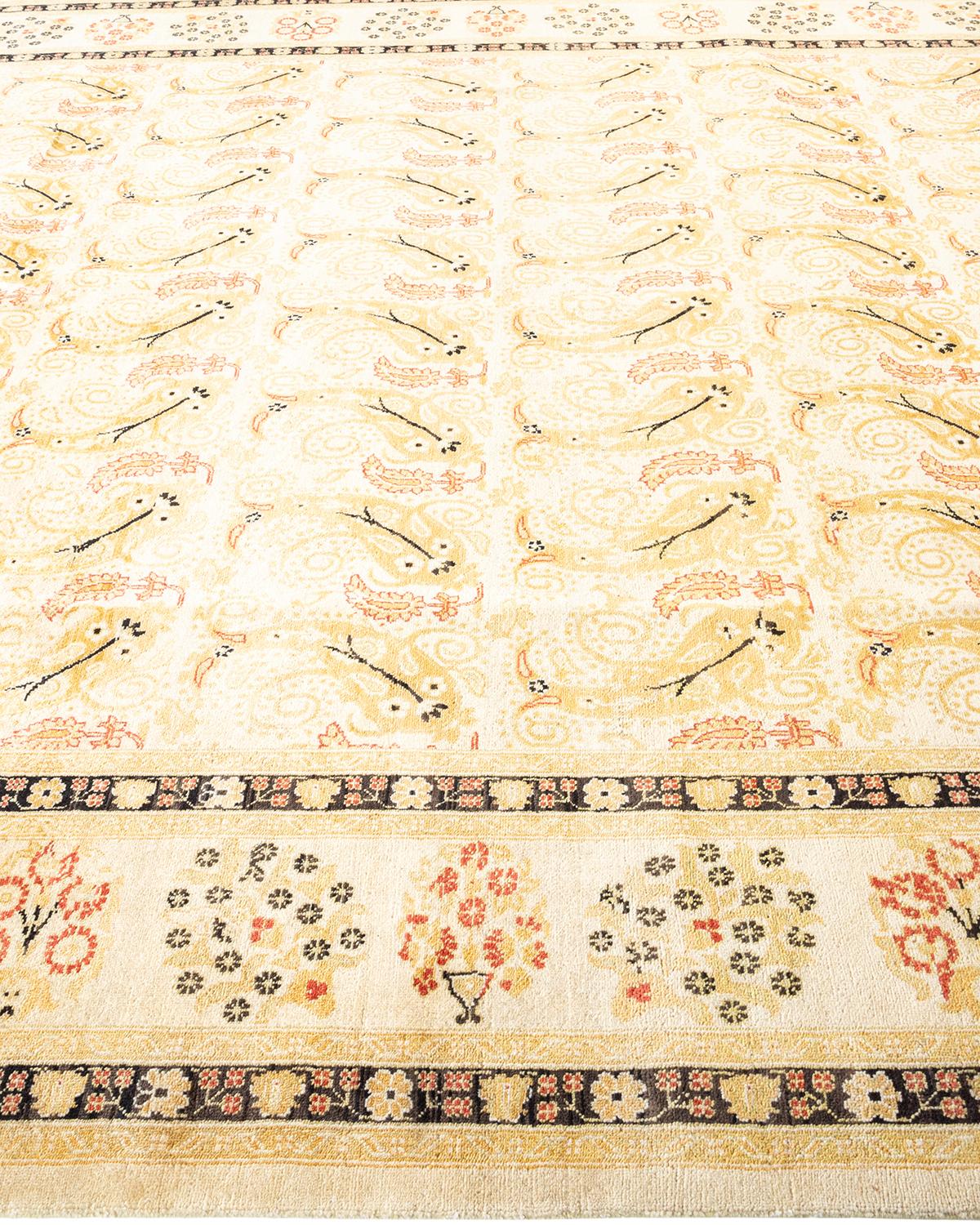 One-of-a-Kind Hand Made Contemporary Eclectic Ivory Area Rug In New Condition For Sale In Norwalk, CT
