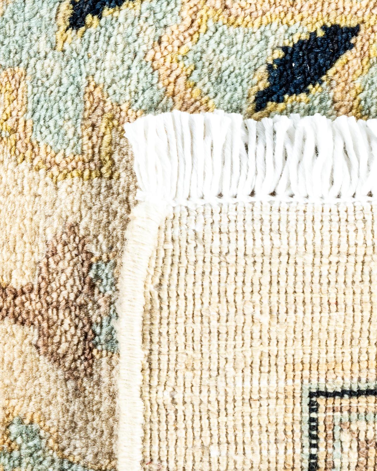 Hand-Knotted One-of-a-Kind Hand Made Contemporary Eclectic Ivory Area Rug For Sale