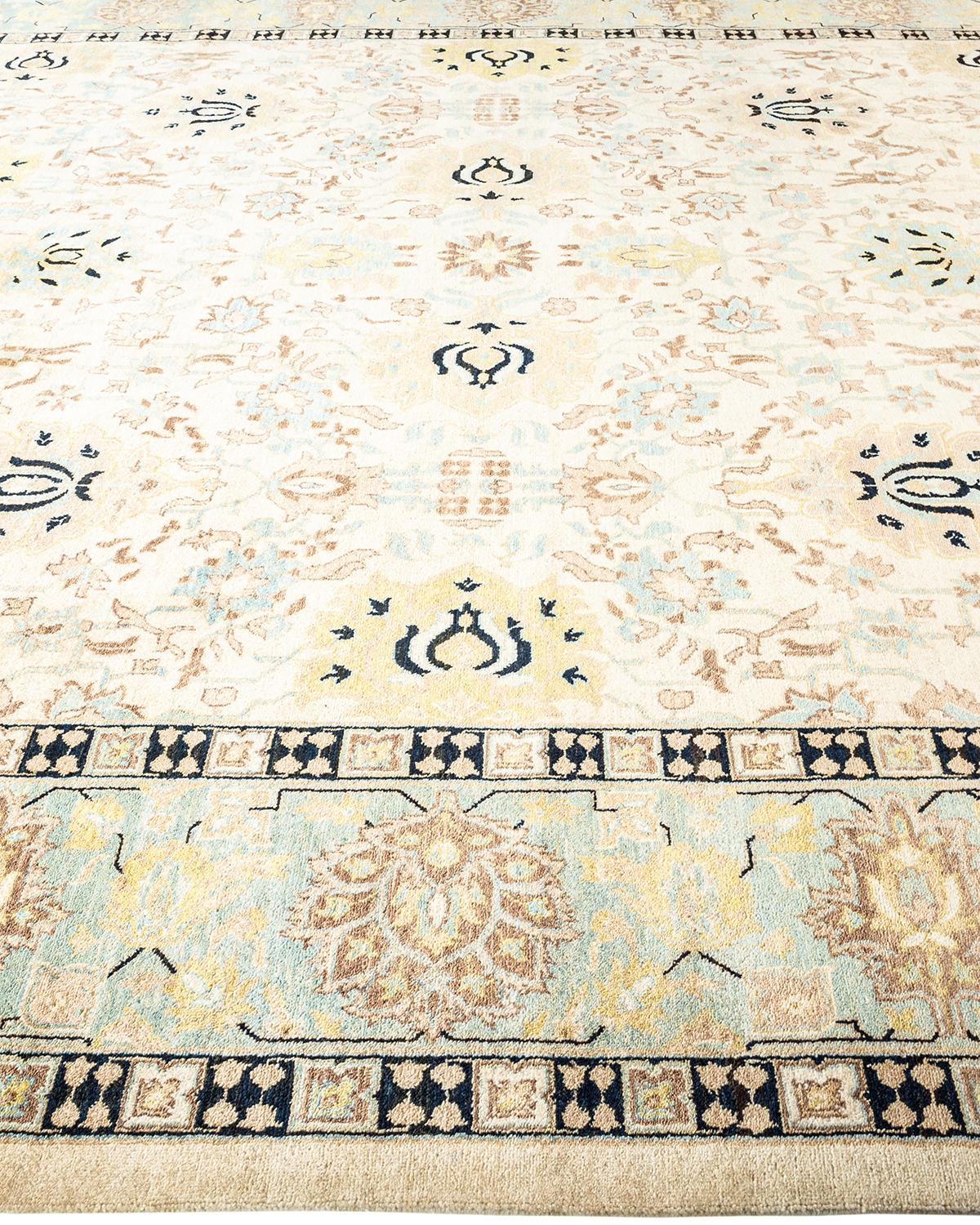 One-of-a-Kind Hand Made Contemporary Eclectic Ivory Area Rug In New Condition For Sale In Norwalk, CT