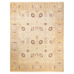 One-of-a-Kind Hand Made Contemporary Eclectic Ivory Area Rug