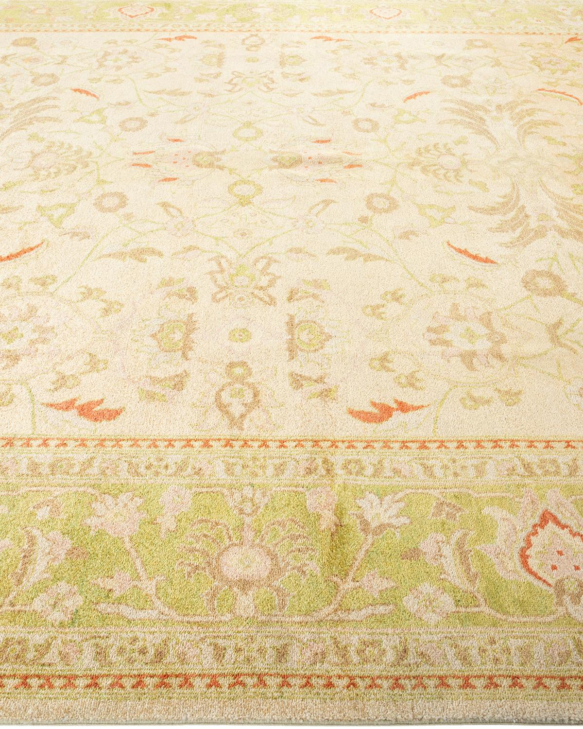 One-Of-A-Kind Hand Made Contemporary Eclectic Ivory Area Rug In New Condition For Sale In Norwalk, CT