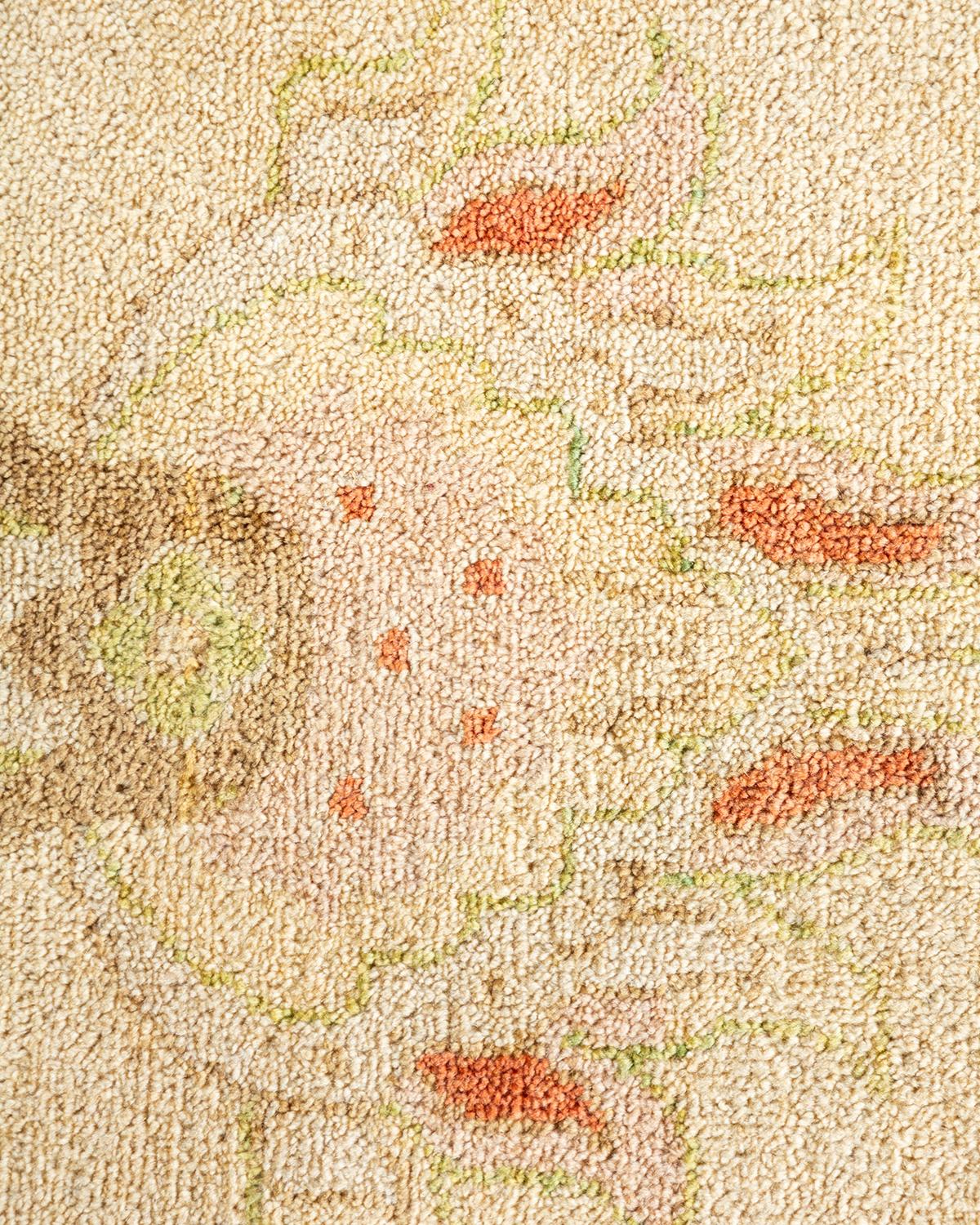 Wool One-Of-A-Kind Hand Made Contemporary Eclectic Ivory Area Rug For Sale
