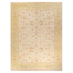 Tapis contemporain éclectique en ivoire fait à la main unique en son genre
