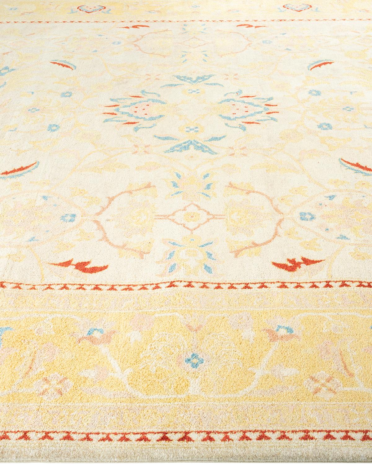 One-Of-A-Kind Hand Made Contemporary Eclectic Ivory Area Rug  In New Condition For Sale In Norwalk, CT