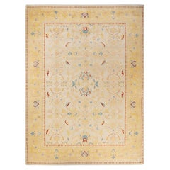 One-Of-A-Kind Hand Made Contemporary Eclectic Ivory Area Rug 