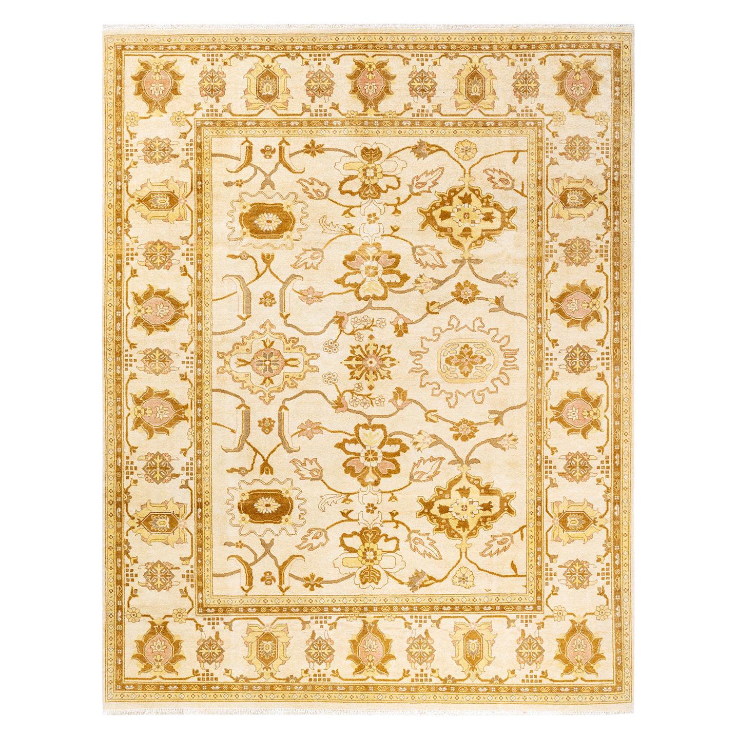 One-Of-A-Kind Hand Made Contemporary Eclectic Ivory Area Rug For Sale