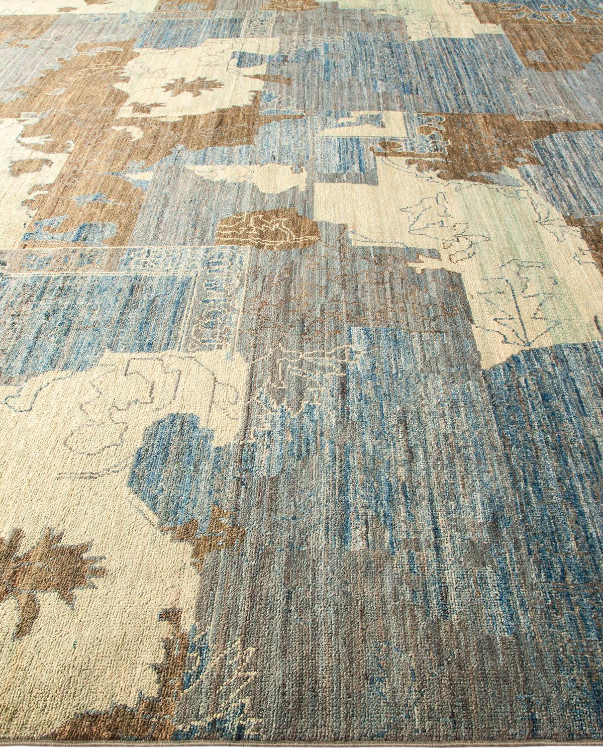 One-of-a-Kind Hand Made Contemporary Eclectic Light Blue Area Rug In New Condition For Sale In Norwalk, CT